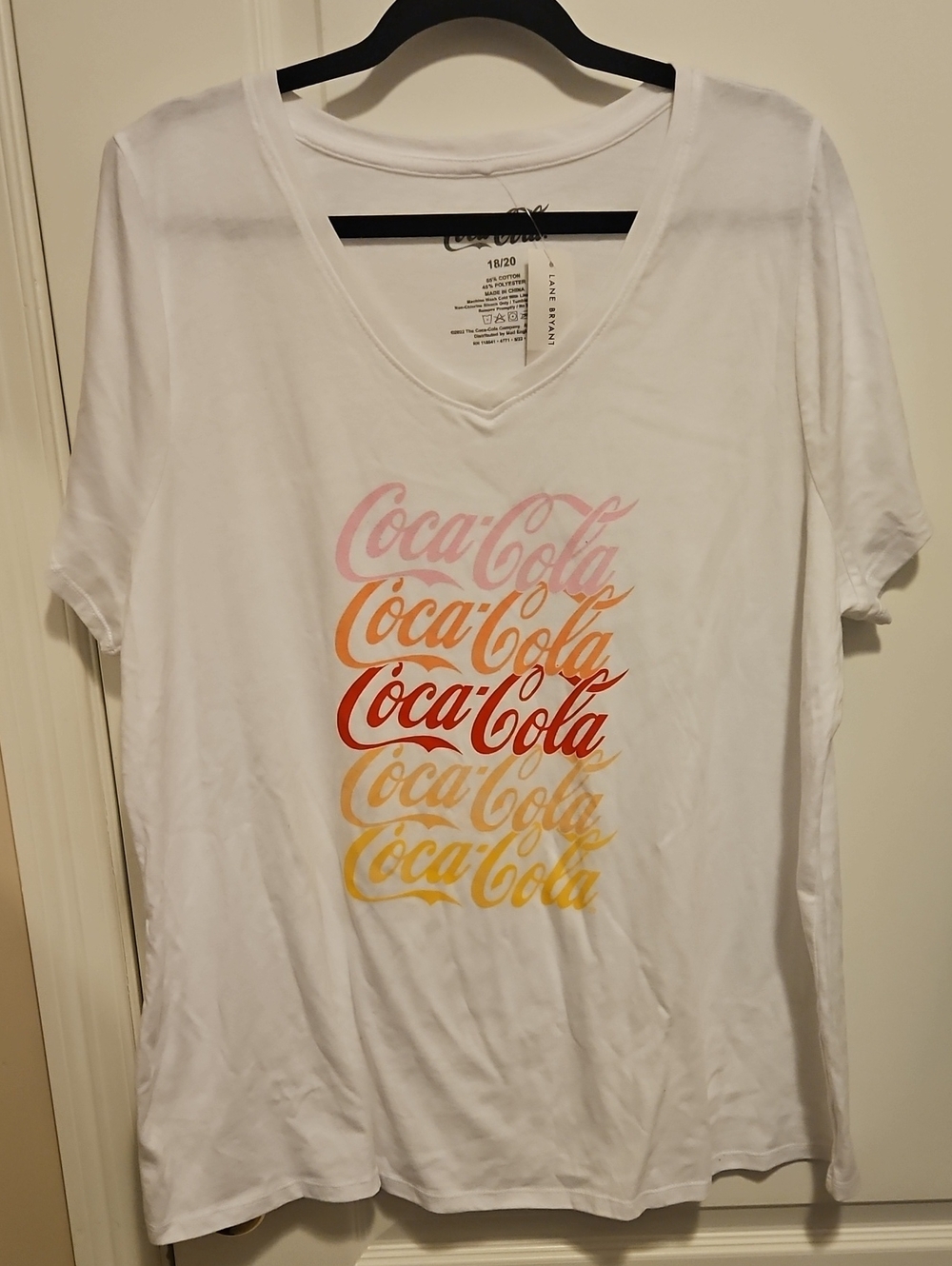 Coca-Cola White V-Neck Tee Sz 18-20 NWT